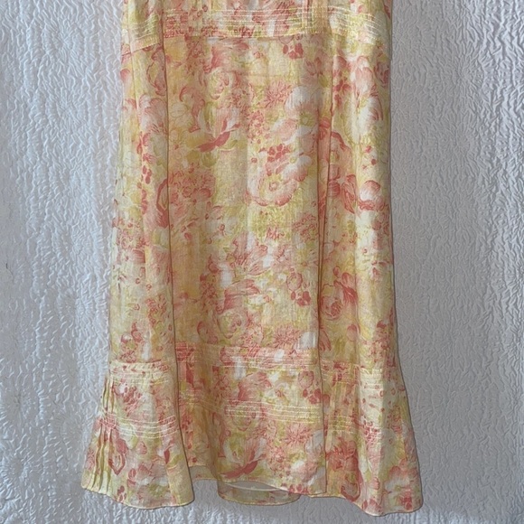 Ann Taylor Floral Linen Flounce Hem Spaghetti Strap A-Line Midi Dress - Picture 7 of 14